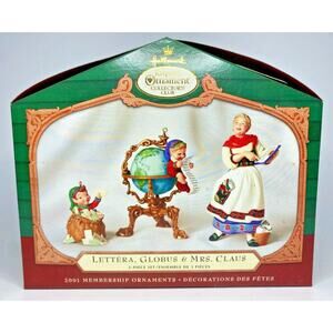 2001 hallmark lettera, globus, and mrs. claus 3-piece set u65/9307
